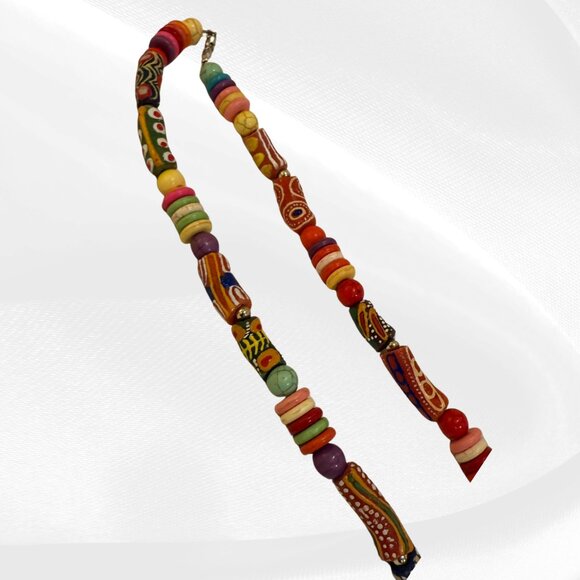 🌈 STUNNING Rainbow African Trade Bead Necklace - Handmade Boho Statement Piece! - Picture 8 of 11